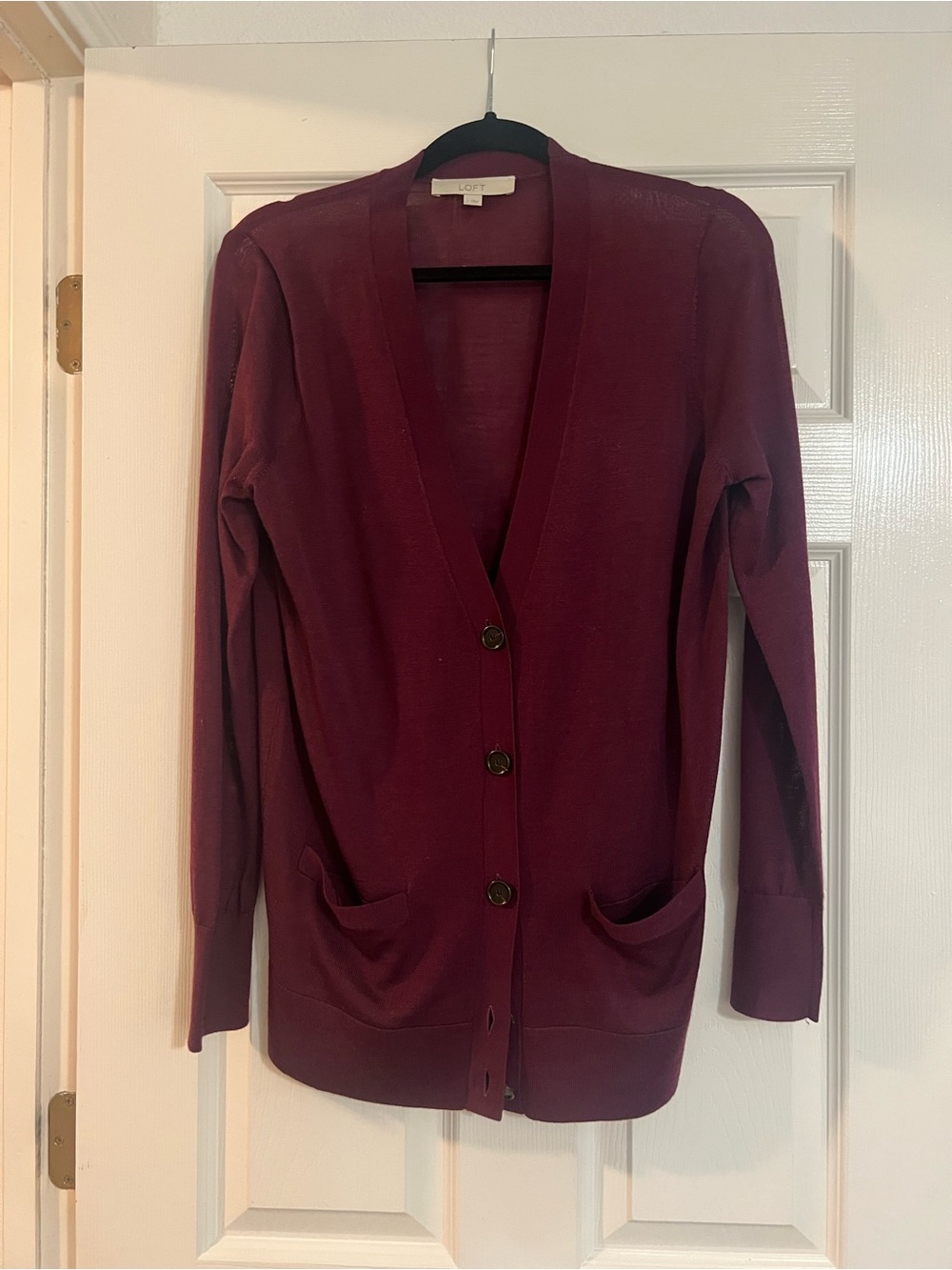 LOFT Women's Wine Button-Front V-Neck Cardigan